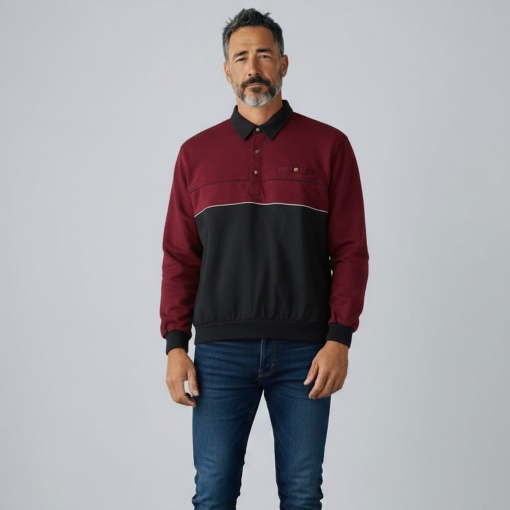 LD‎ Sport Rugby Pullover Sweatshirt Men’s Large Burgundy Black Colorblock